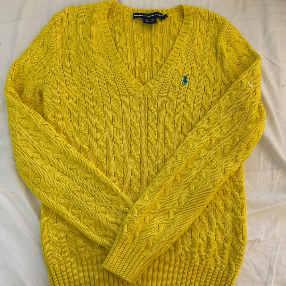 Ralph Lauren Yellow Cable-Knit V-Neck Sweater - women L